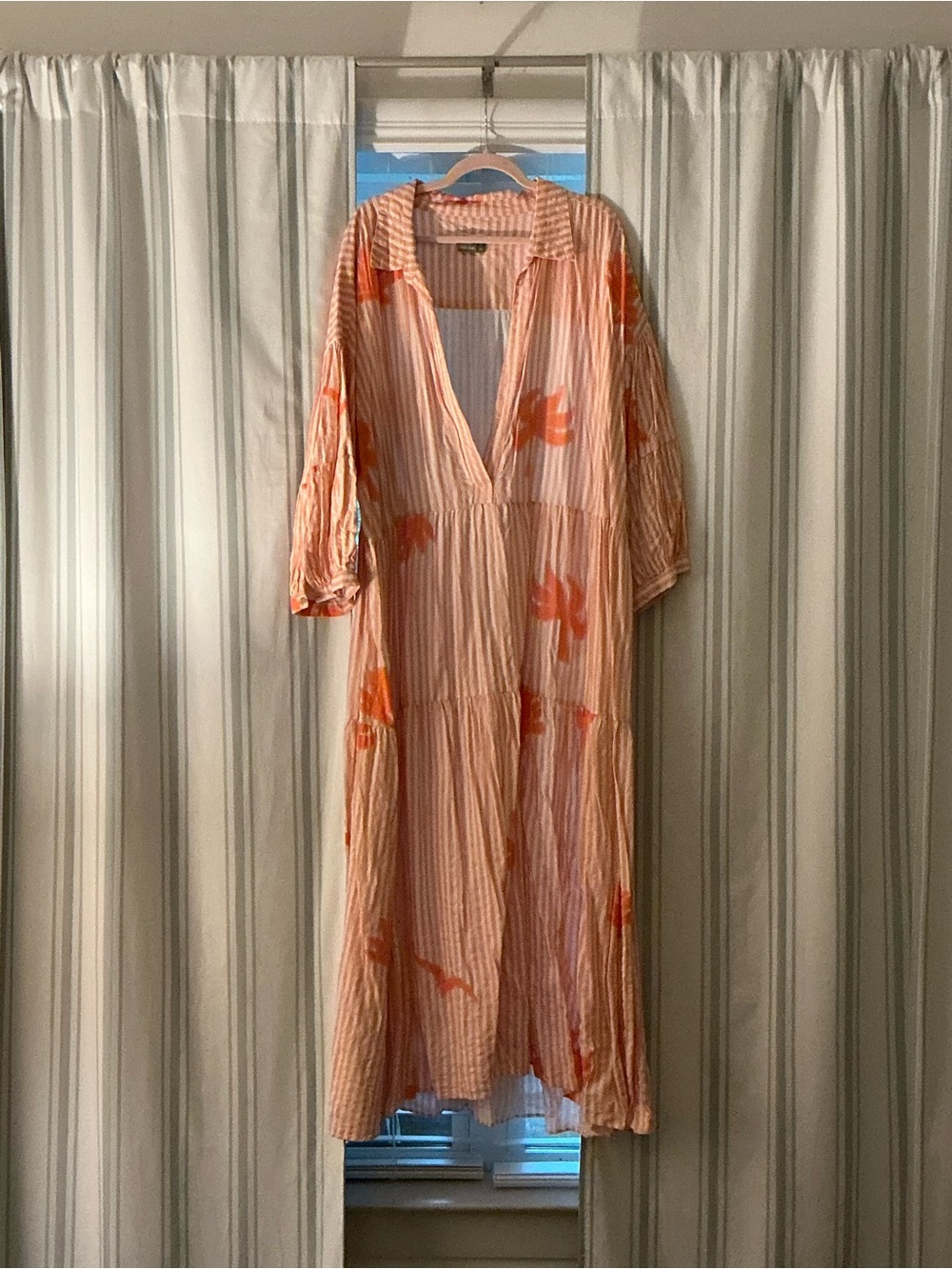 Anthropologie Carolita Peach-Pink & Orange Striped Floral Maxi Dress